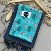 Dark Grey Handloom Khadi Cotton Saree With Pichwai Print Blouse